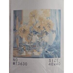 Blue & Yellow Floral Paint by Number Kit - for Adults & Beginners  40cm x 40cm